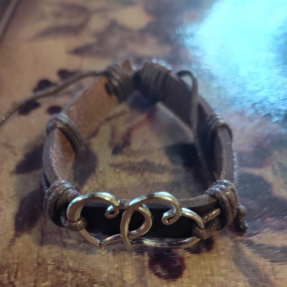 Brown Leather Men's Bracelet with Silver Heart Accent
